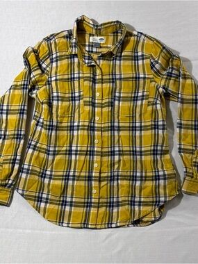 Old Navy Women’s Medium Yellow Plaid Long-Sleeve Button-Down Shirt